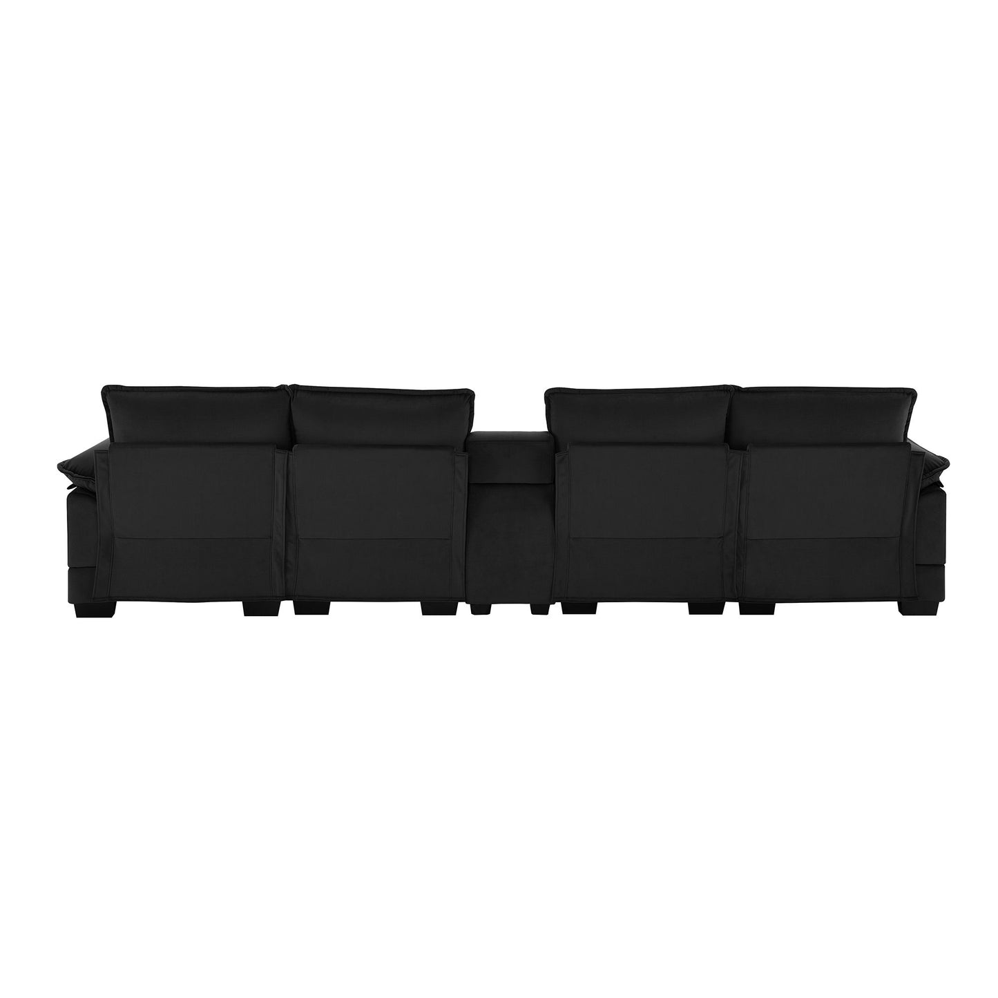 Modern U-Shaped Sofa With Console, Cupholders And USB Ports, 6 Seat Upholstered Symmetrical Indoor Furniture, Sleeper Couch Set With Chaise For Living Room