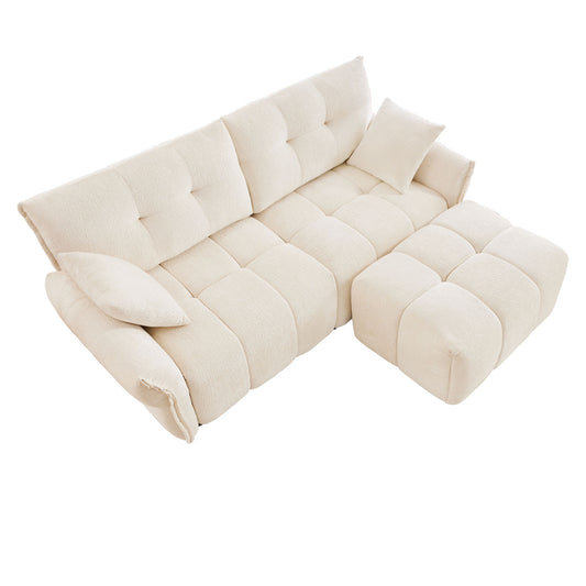 Elegant Sofa Set With Ottoman And Pillows, Textured Chenille, High Resilience Cushions