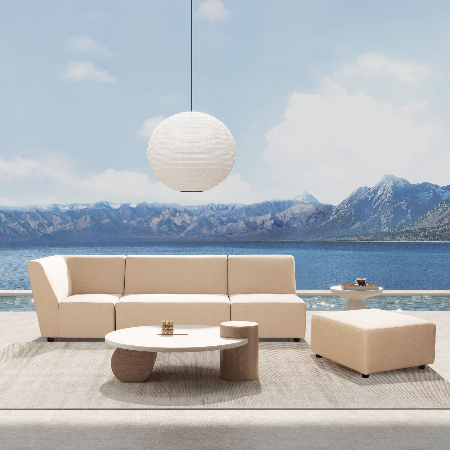 Cleo - Modular Upholstered Deep Seating Patio Armless Loveseat Axroma Olefin - Almond Beige