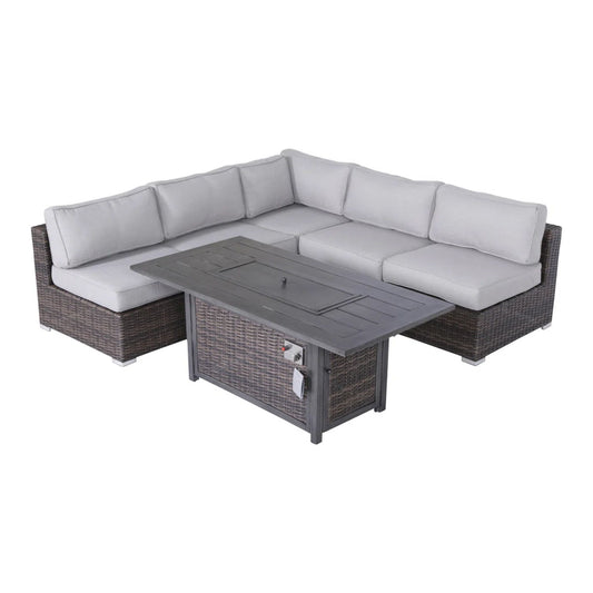 6 Piece Sectional Sofa Set With Cushions - Brown