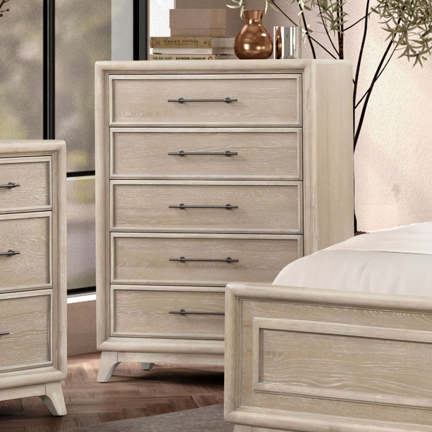 1 Piece Chest With Handles, Angled Legs, Ball Bearing Glides - Oak