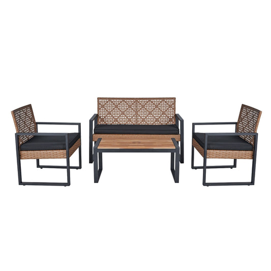 4 Piece Patio Furniture Set With Acacia Wood Table Top And Cushions