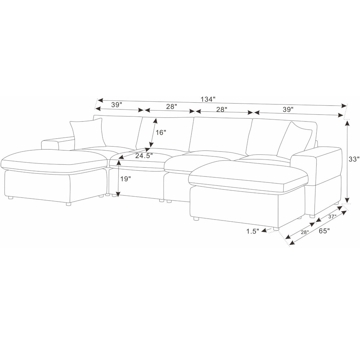 Upholstered Symmetrical Modular Sectional With 6 Seating