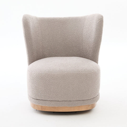 Curved Back Swivel Lounge Chair With Rotating Base For Home - Gray