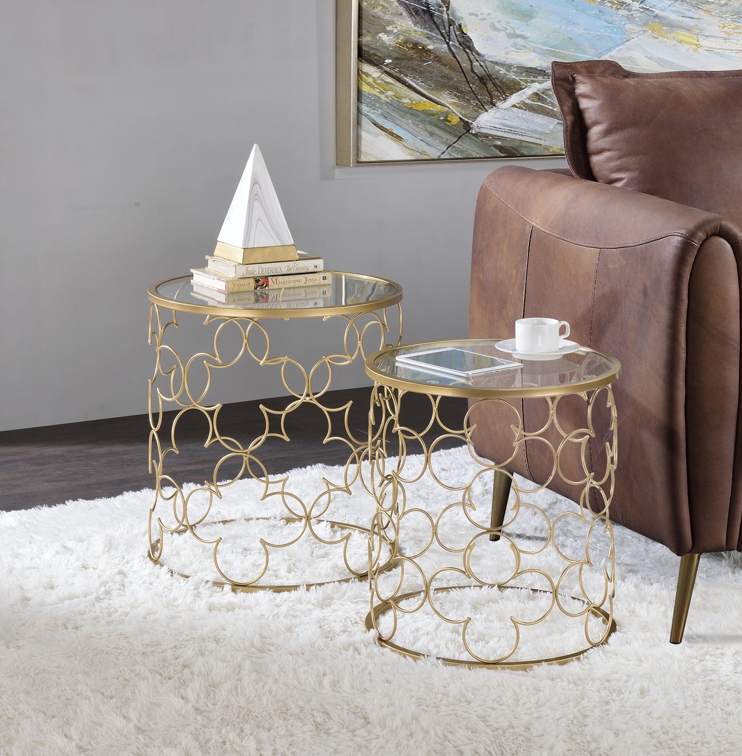 Flowie - Clear Glass Top Nesting Table - Gold