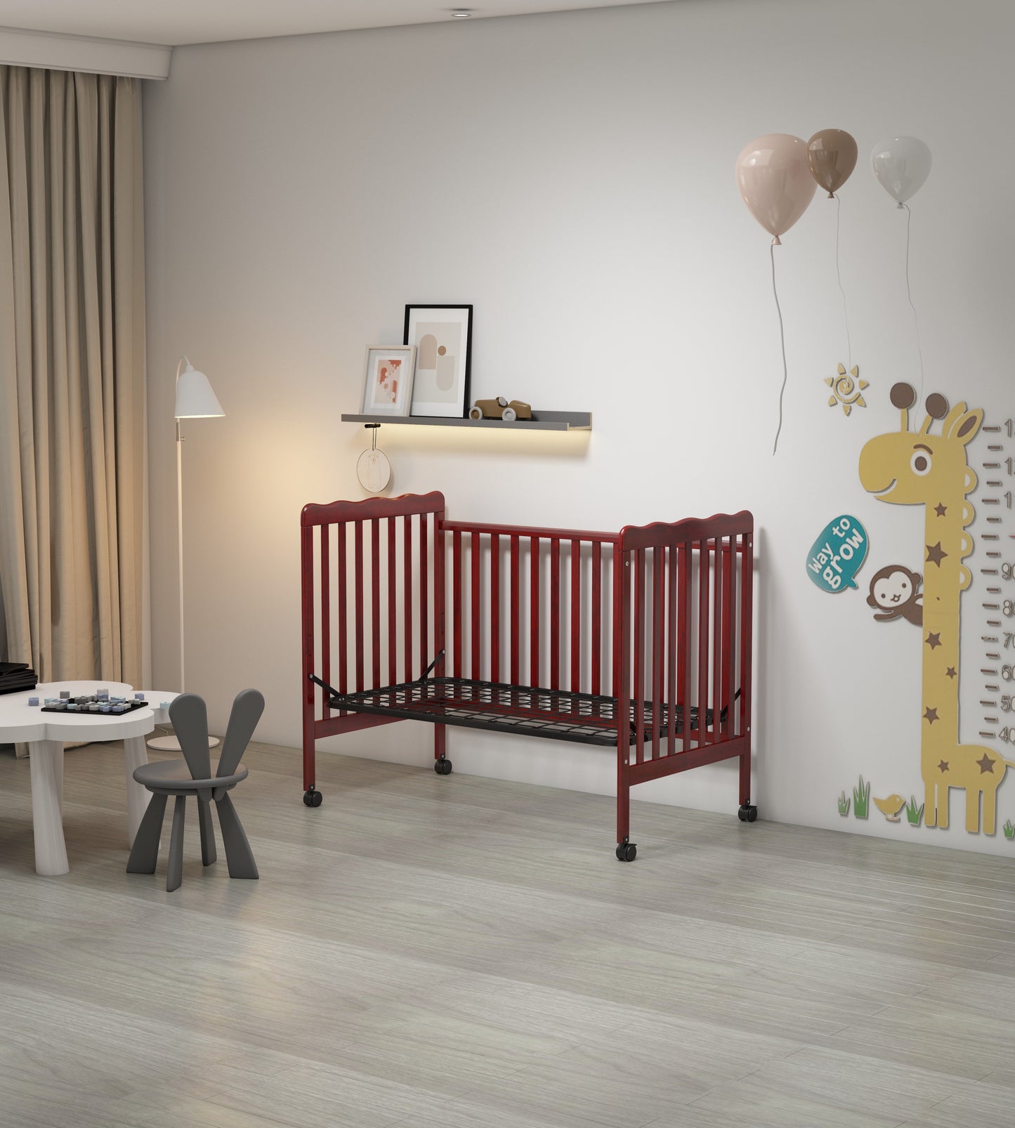 Crib 3 In 1 Convertible, Made Of Sustainable Pinewood, Non Toxic Finish, Comes With Locking Wheels, Wooden Nursery Furniture