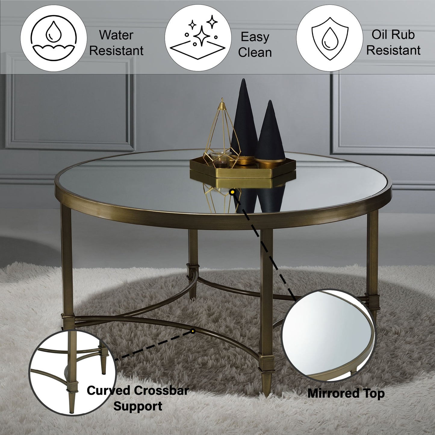 Aditya - Mirrored Antique Brass Coffee Table - Antique Brass