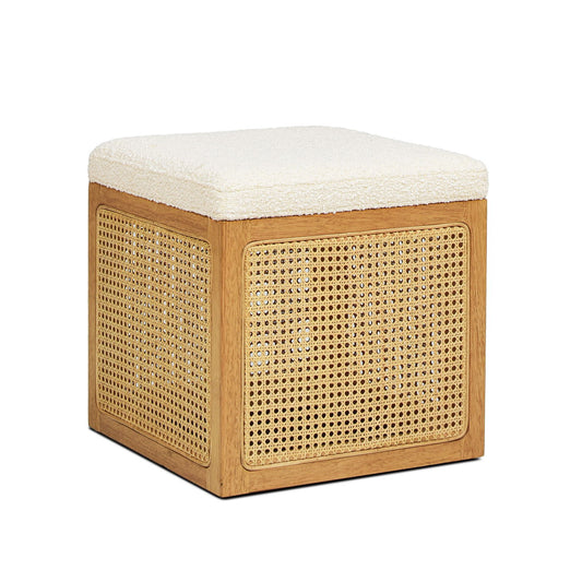 Nina - Cane Webbing Cube Ottoman - Ivory White