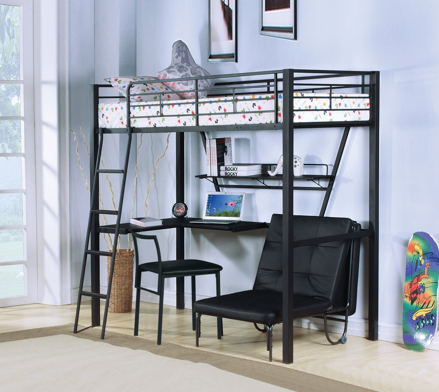 Senon - Twin Loft Bed With Desk - Black / Silver