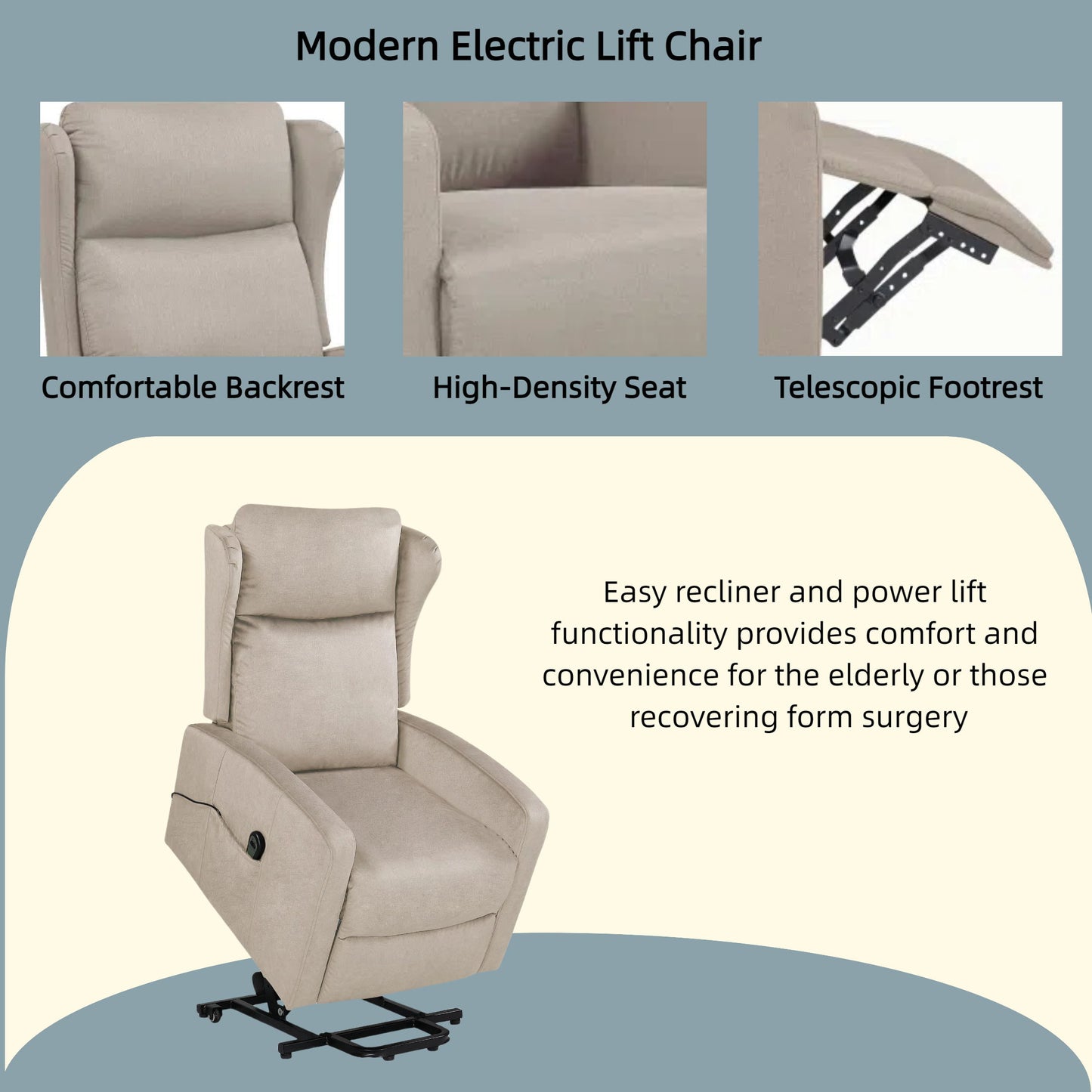 Power Lift Recliner Chair, Adjustable Modern Lift Chair, Lift Recliner Sofa For Back, Lumbar, Legs Support, Classic Power Recliner Chair With Remote Control, Side Pocket - Light Gray