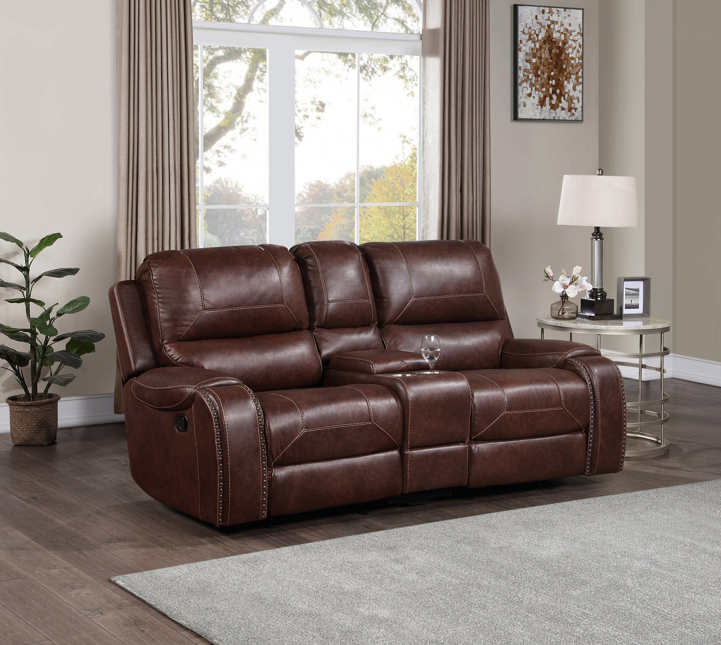 Keily - 3 Piece Manual Reclining Living Room Set In Faux Leather - Dark Brown