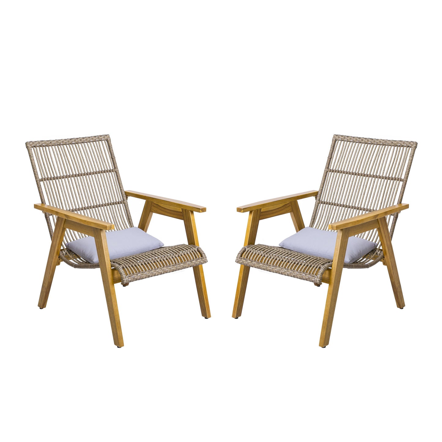 Acacia Wood Cape Woven Wicker Large Lounge Chair With Pillow For Patio, Deck, Yard, Lawn And Garden Seating Wicker (Set of 2) - Teak