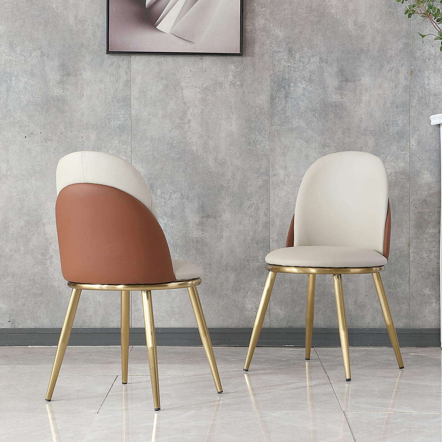 Modern Dining Chairs (Set of 2) With Gold Metal Legs - Beige
