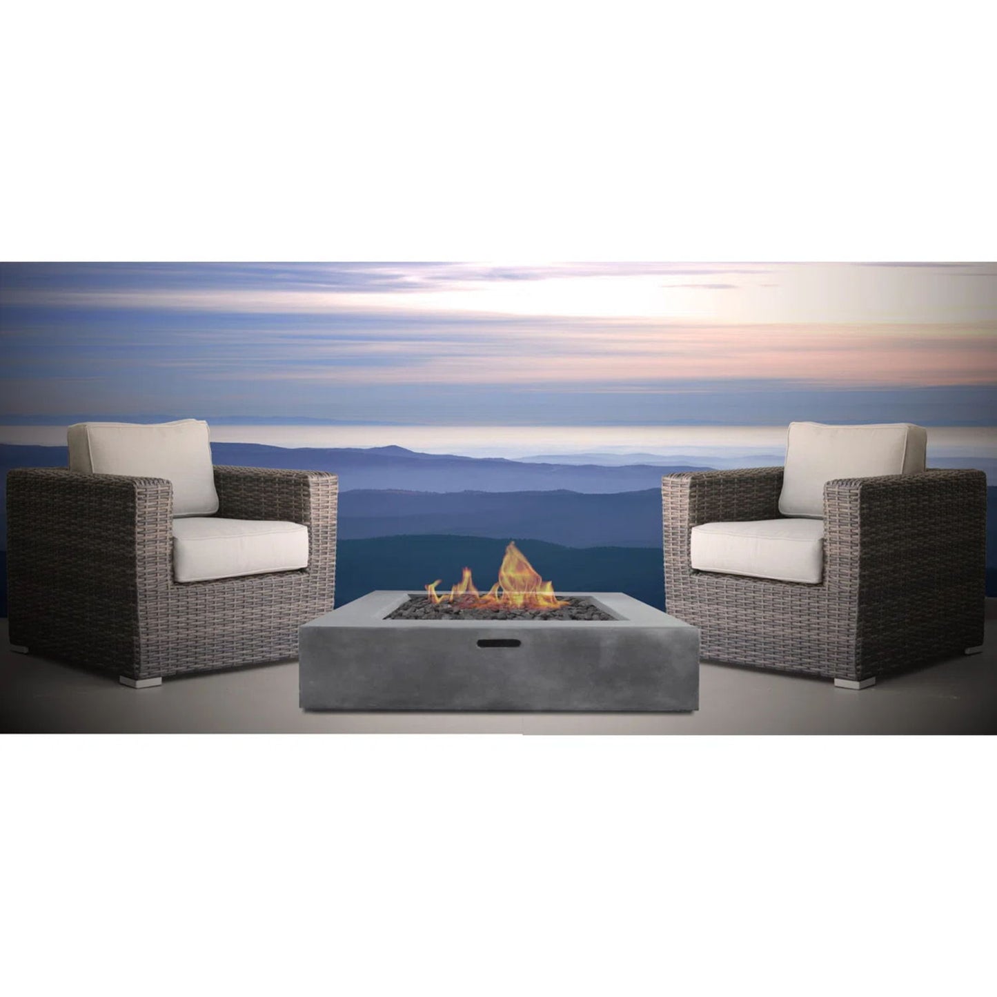 3 Piece Patio Rattan Furniture Set With Cushions Fire Pit - Brown