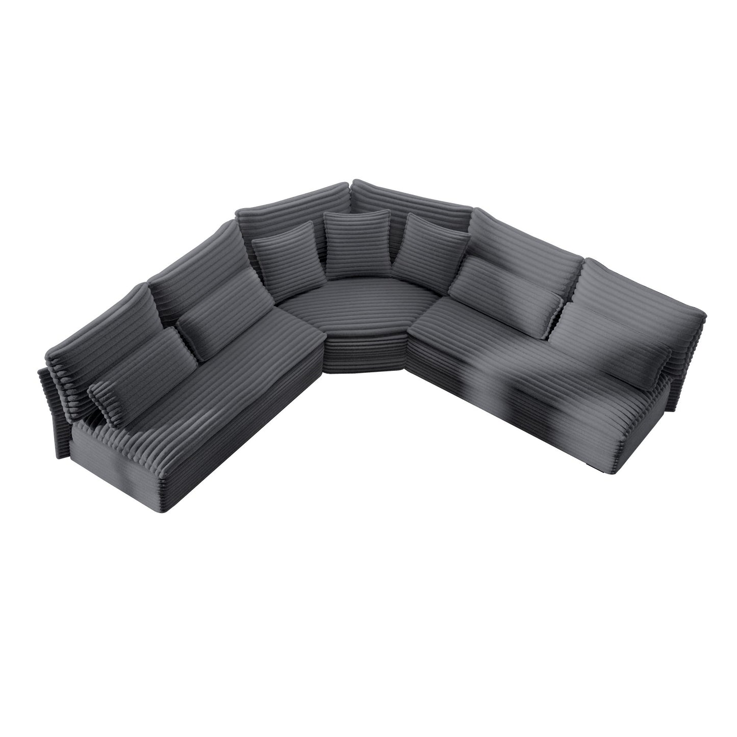 5 Seater L Shaped Sectional Sofa With Curved Corner, 7 Pillows