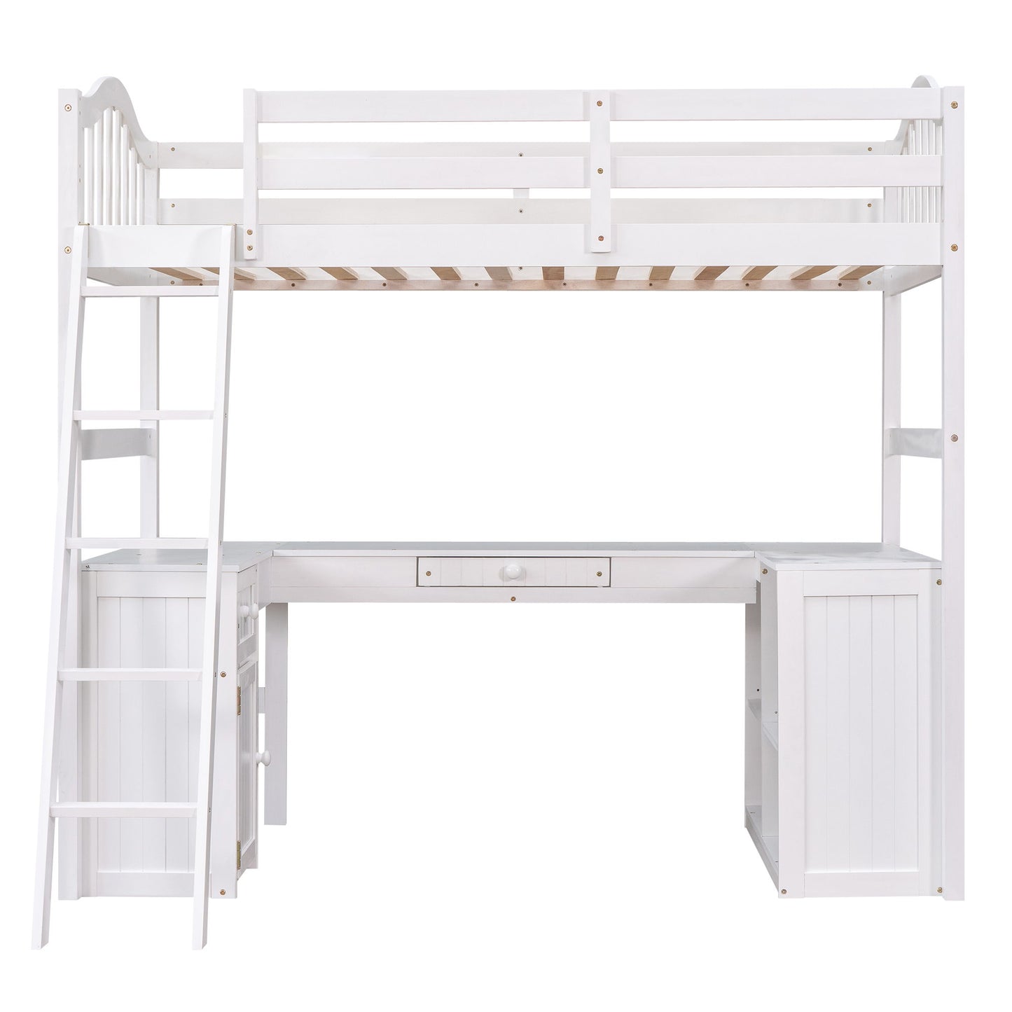 Loft Bed With Drawers, Cabinet, Shelves With Desk