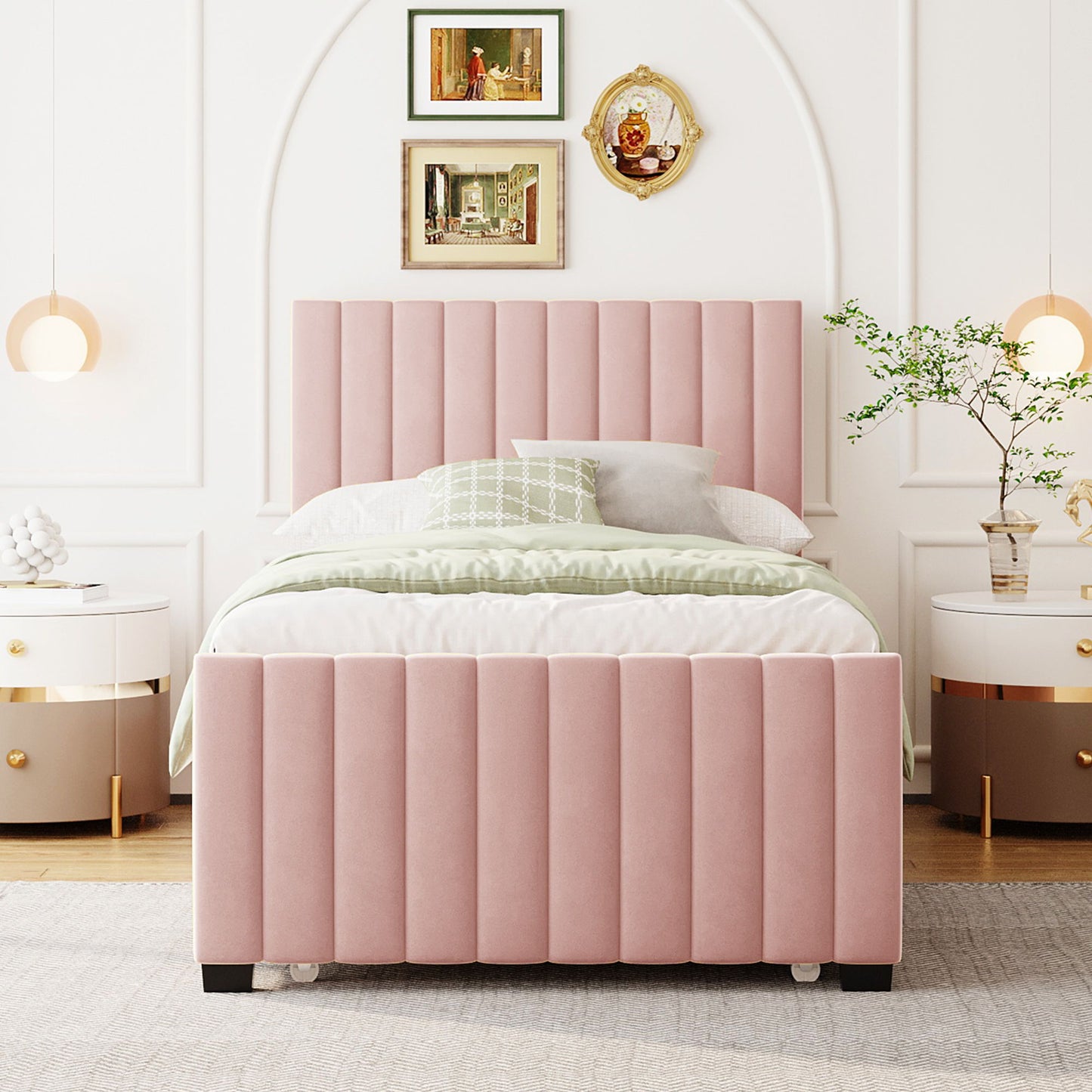 Upholstered Design Platform Bed With Trundle