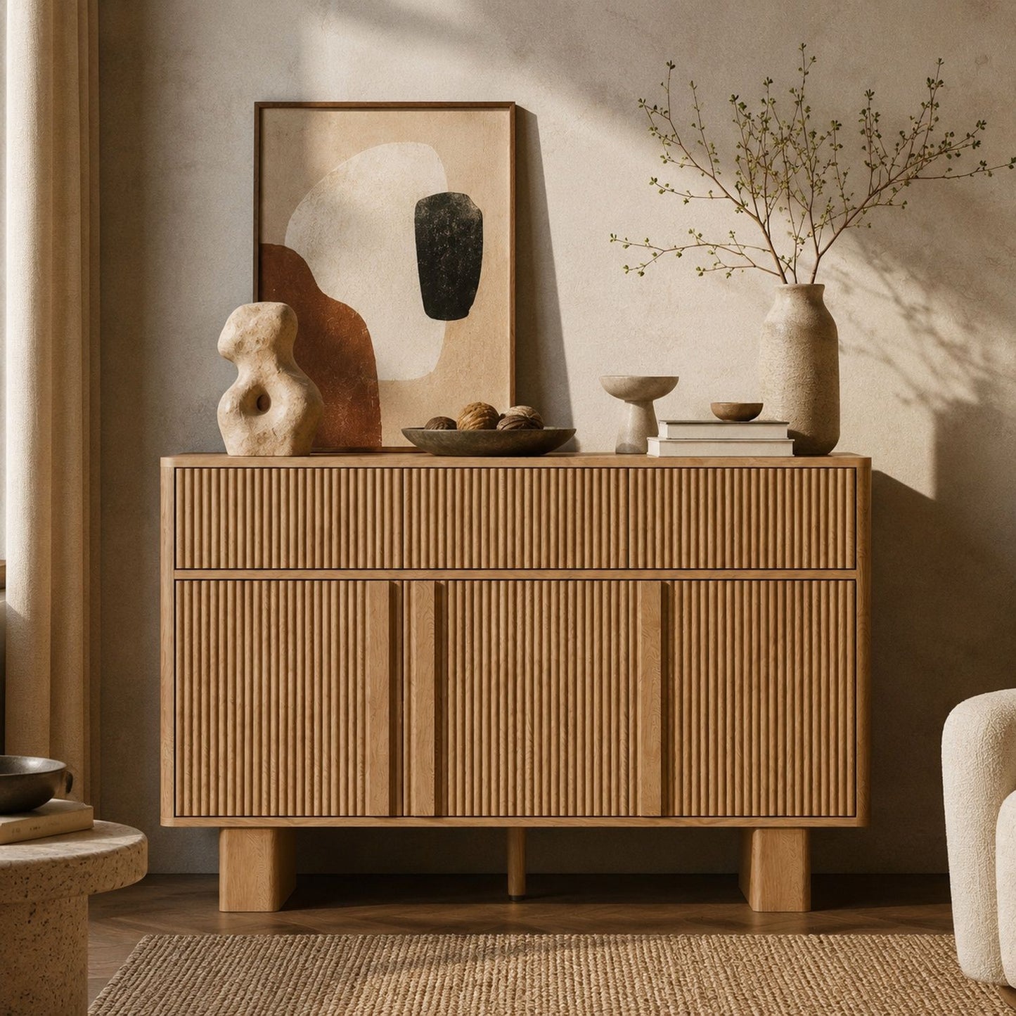 Curved Credenza, Wide Storage Cabinet For Dining Room