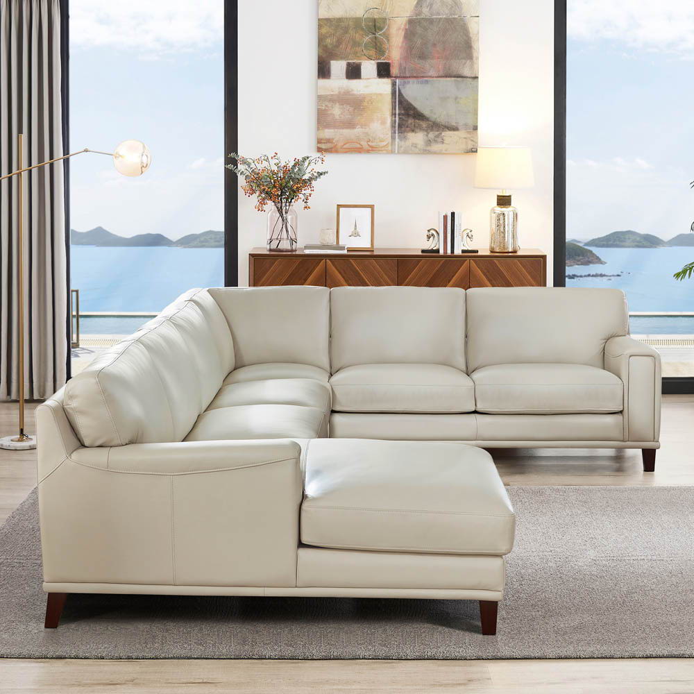 Hayward Leather Left Chaise Sectional - Off White