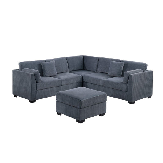 Contemporary L - Sectional Sofa Set With Ottoman And Pillows