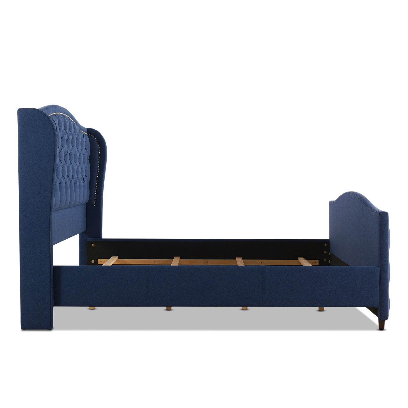 Marcella - King Upholstered Shelter Headboard Bed Set - Dark Sapphire Blue