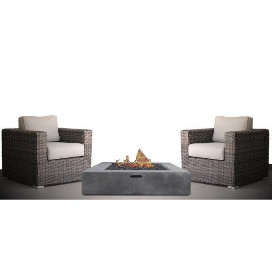 3 Piece Patio Rattan Furniture Set With Cushions Fire Pit - Brown