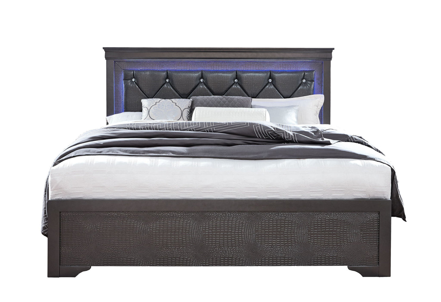 Pompei - Full Bed Headboard With LED Light And Footboard - Metallic Gray