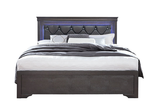 Pompei - King Bed Headboard With LED And Footboard - Metallic Gray