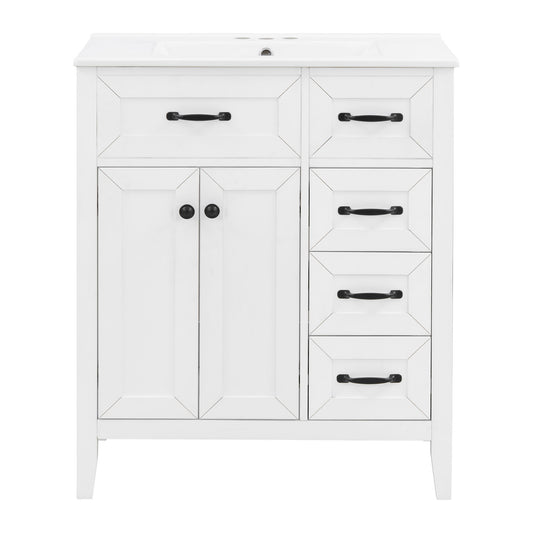 Bathroom Vanity With Sink, Freestanding Design, Soft Close Doors & Drawers - White