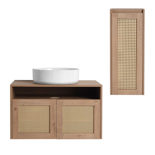 Bathroom Vanity With Art Sink And Side Cabinet, Float Mounting Design