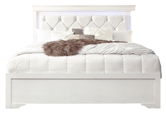 Pompei - Full Bed Headboard With LED Light And Footboard - Metallic White