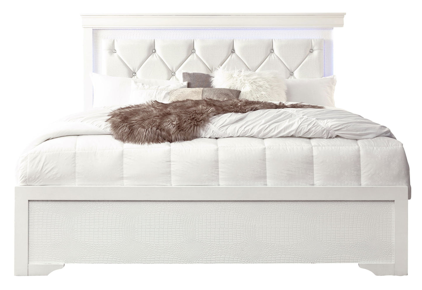 Pompei - King Bed Headboard With LED And Footboard - Metallic White