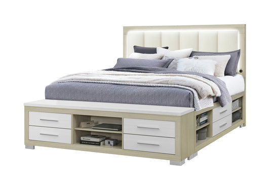 Emma - King Bed Headboard With LED And USB - Natural / White