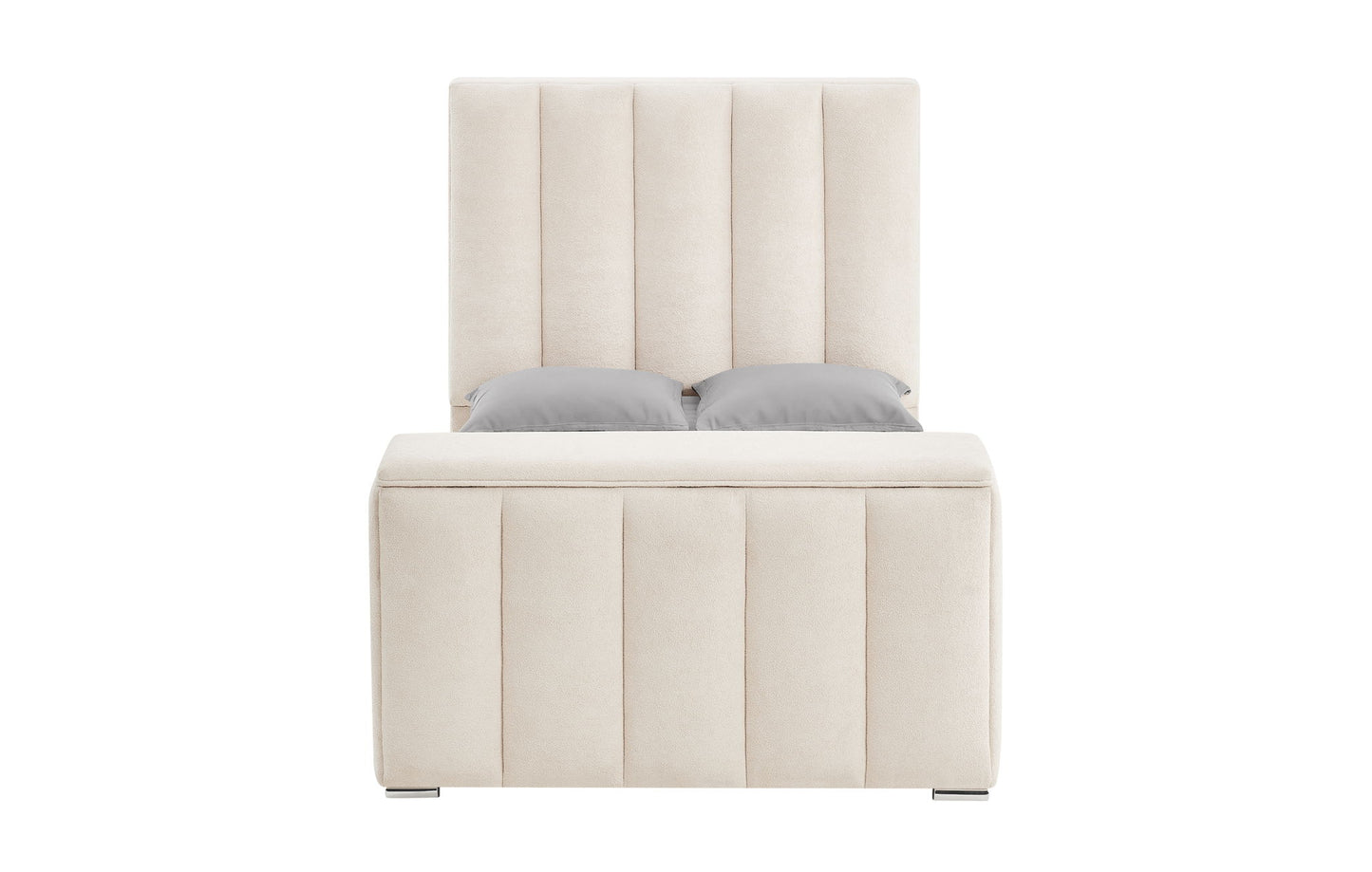 Serenity - Queen Bed Footboard With TV Lift And Fireplace - Cream / Beige