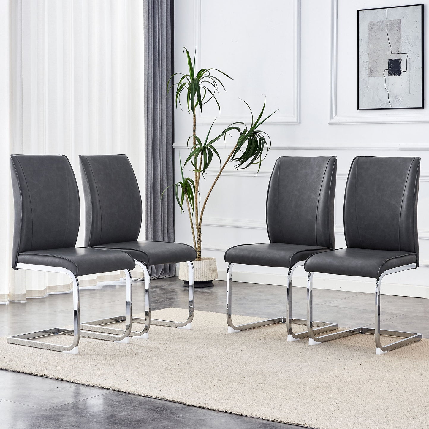 Luxury Simple Arch Chair Set Of 4 High Resilience Dining Chair - Dark Gray / Silver