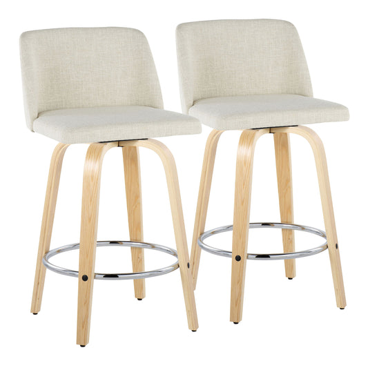 Toriano - Contemporary Modern Fixed Height Counter Stool Swivel With Round Footrest (Set of 2)