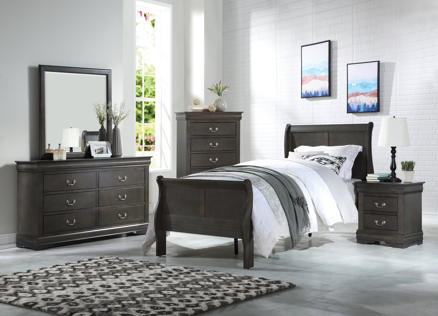 Louis Philippe Dark Gray Finish 5PCS Bedroom Set (E. King)