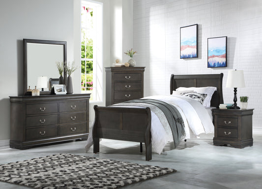 Louis Philippe Dark Gray Finish 5PCS Bedroom Set (E. King)