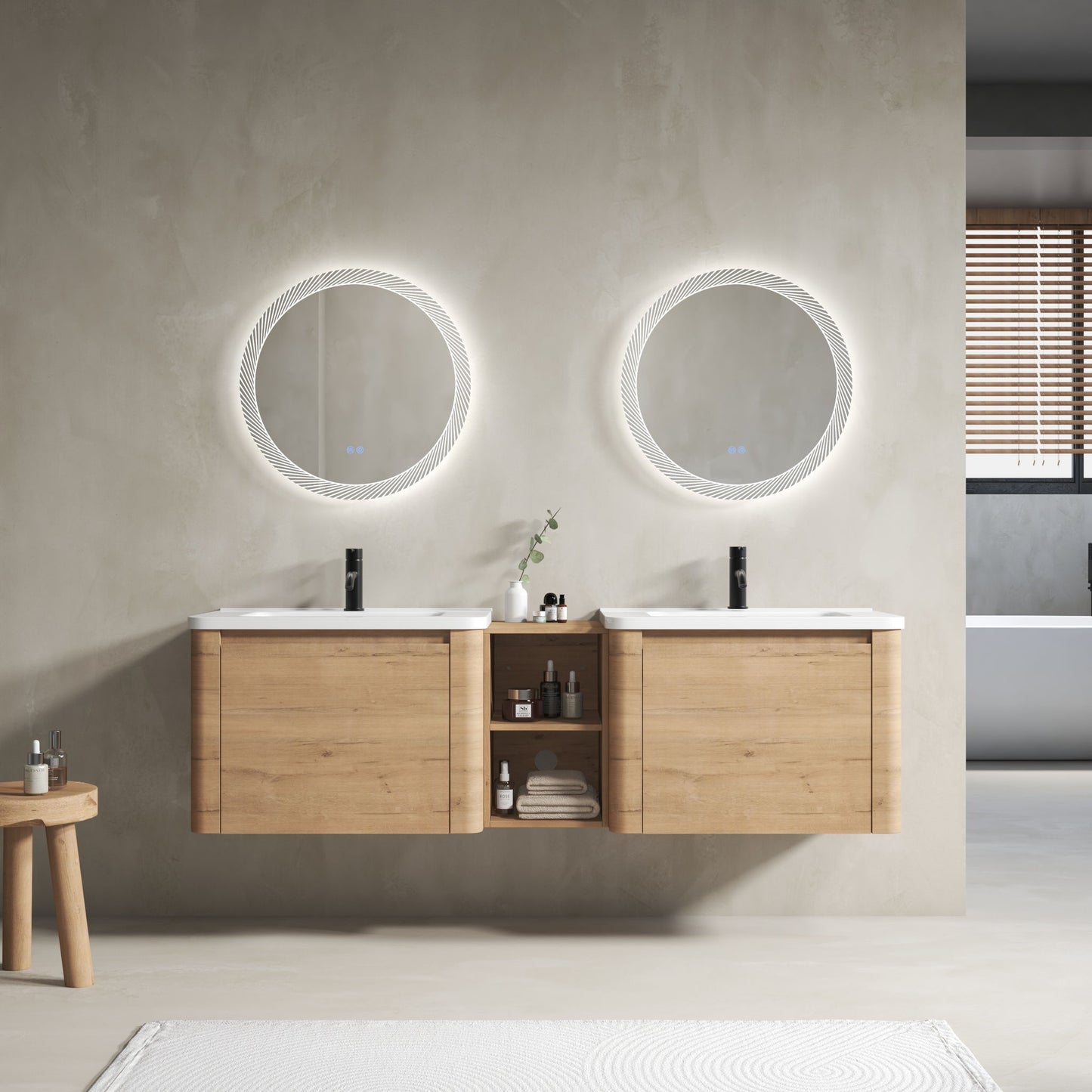 Wall Mounted Bathroom Vanity With Sink And Storage Shelves, Soft Close Doors