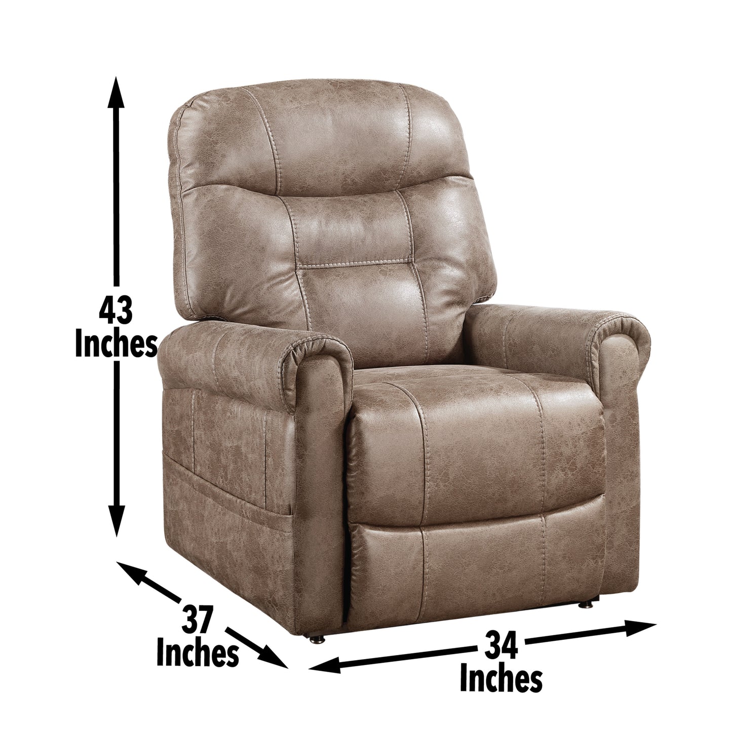 Steve Silver Classic Rolled Arm Power Lift-Chair Recliner - Heat, Adjustable Massage - Plush Seating, High-Grade Polyester Fabric