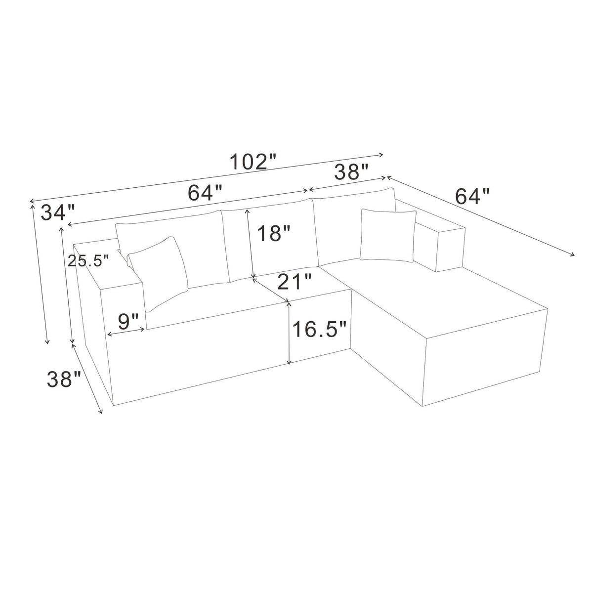 L - Shape Full Compressed Upholstered Sectional