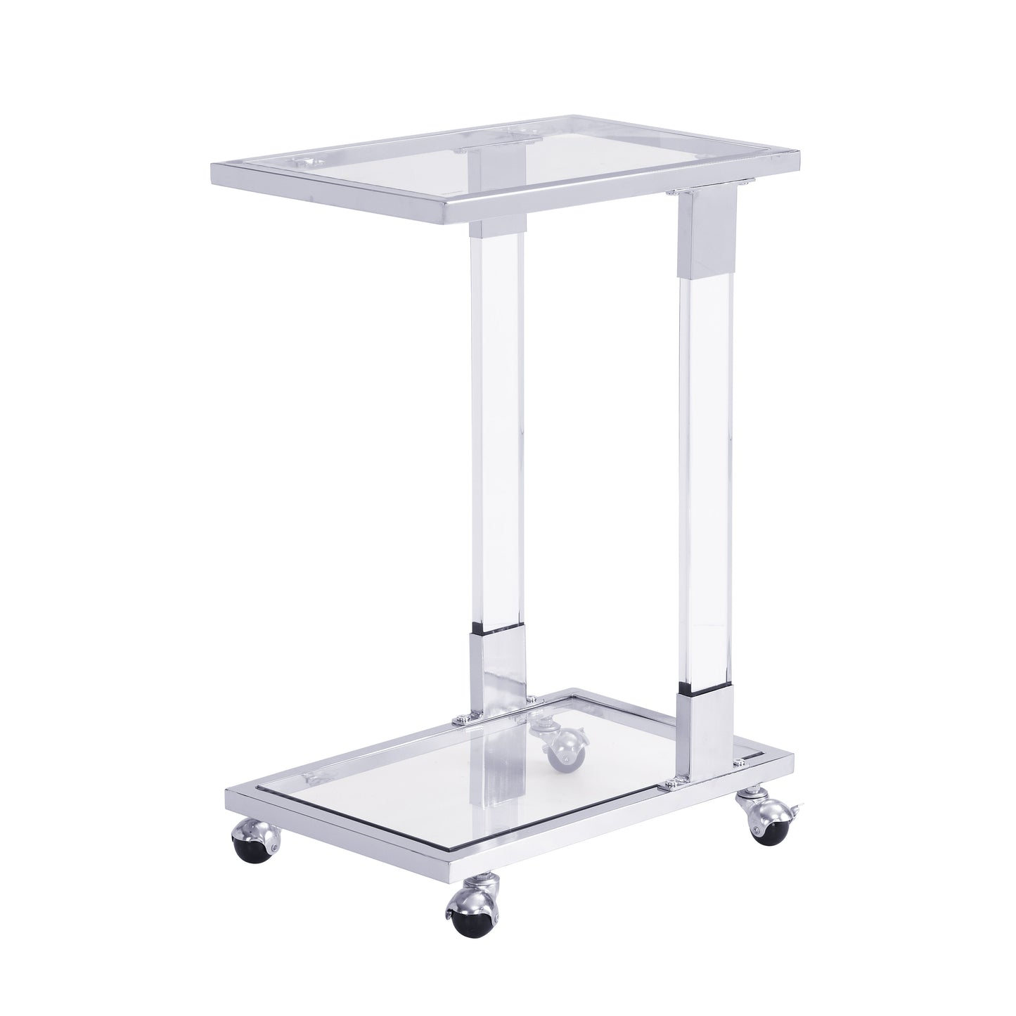 Side Table, Sofa Table, Glass Top C Shape Square Table With Metal Base For Living Room, Bedroom, Balcony Home And Office