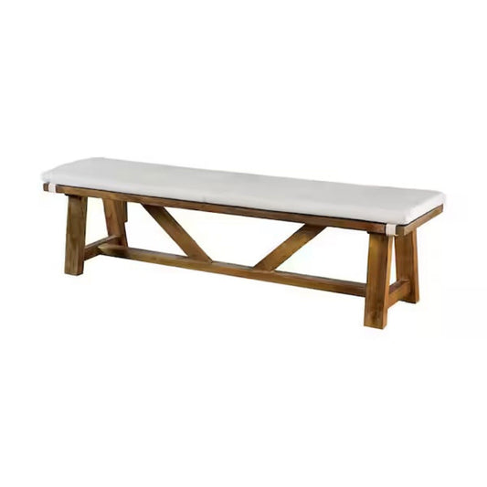 Upholstered Bench With Trestle Base - Brown / White