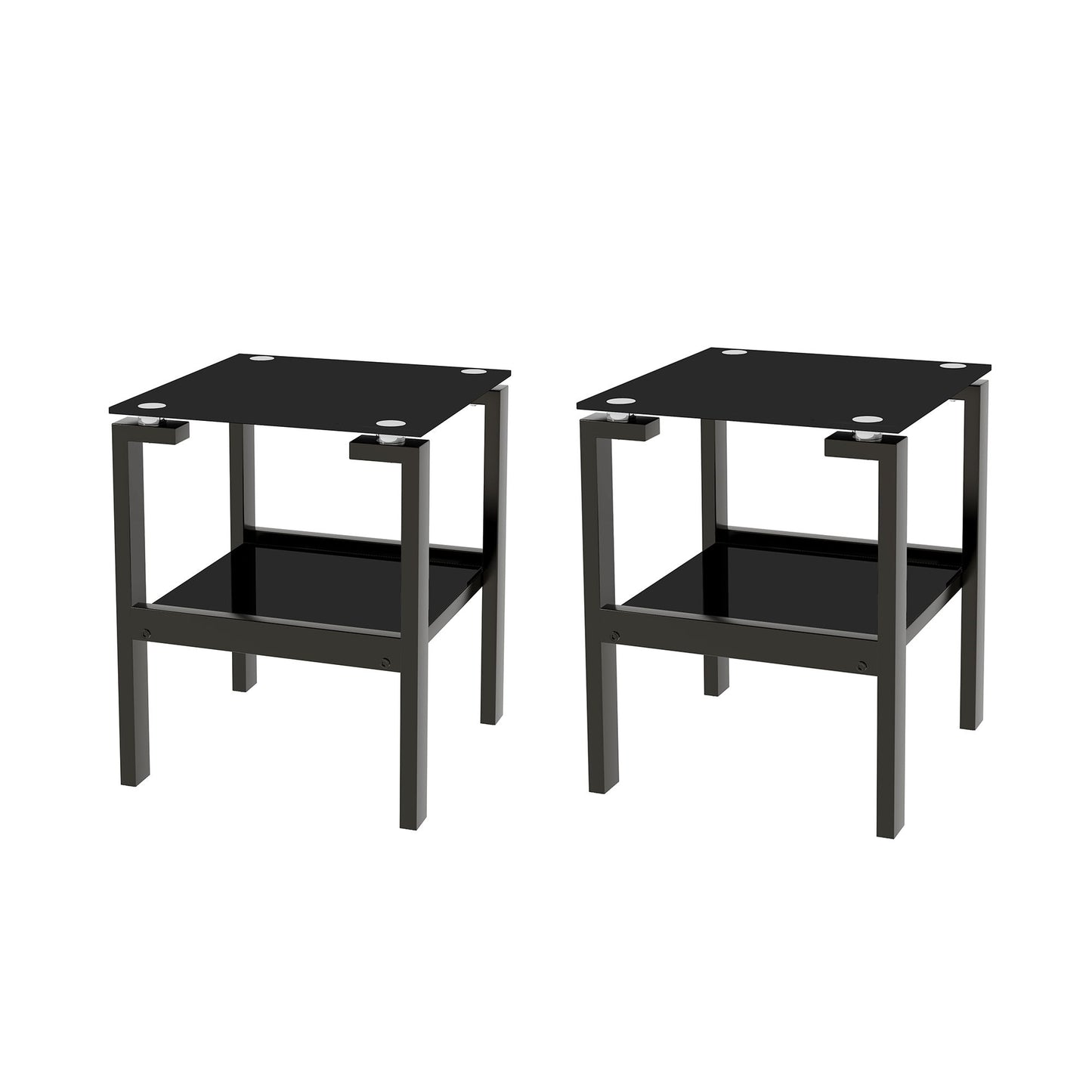 Tempered Glass End Table With 2 Layer, Small Side Table For Living Room