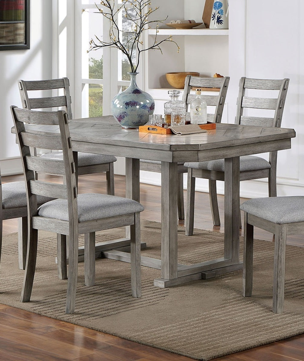 Dining Table 4x Side Chairs Bench 6pcs Dining Set Grey Finish Dining Room Furniture Fabric Seat Rustic Style