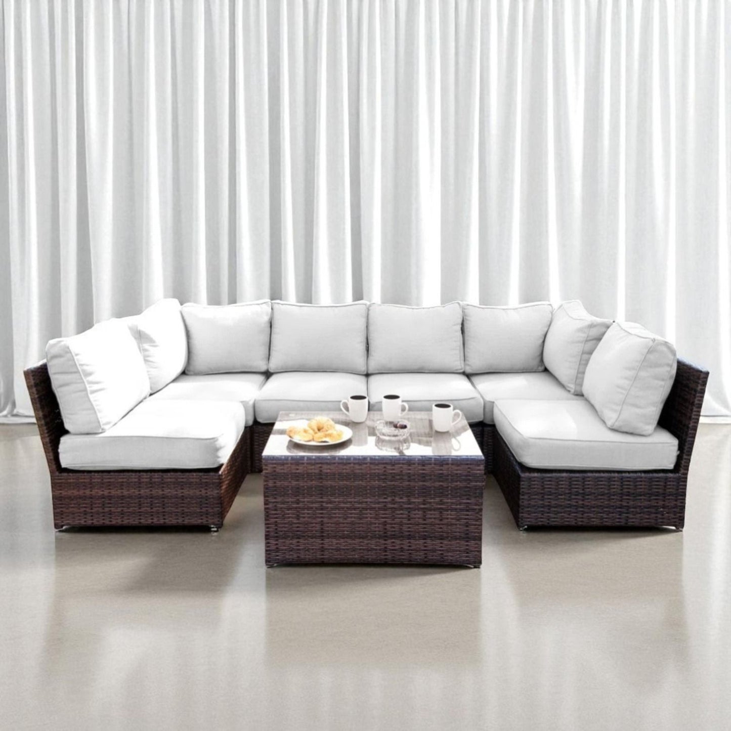 Comfortable Modern Patio Rattan Sectional Set With Cushions