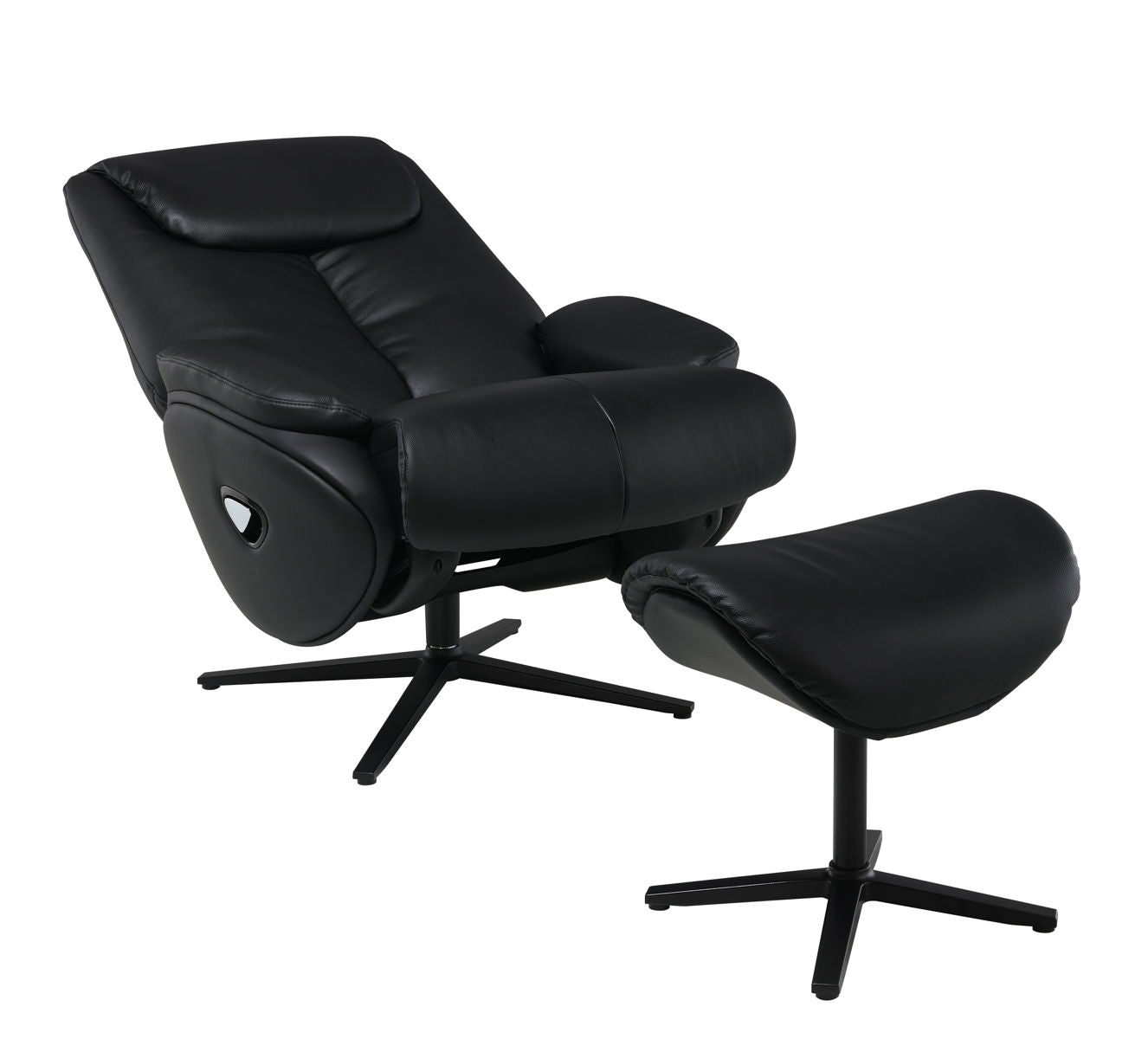 Labotina - Top Grain Leather Accent Chair With Swivel & Ottoman - Black