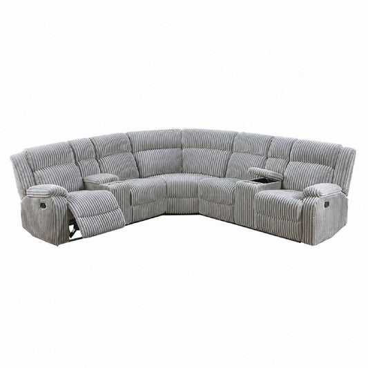 Sectional Sofa Set With Console Cup Holders, 3 Piece Reclining Living Room Couch - Gray Ash