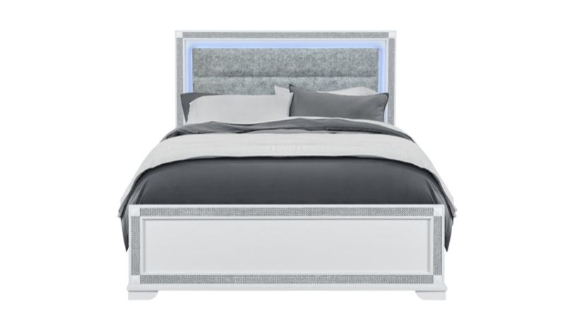 Soleil - Queen Bed Headboard With LED, Footboard And Slats - White