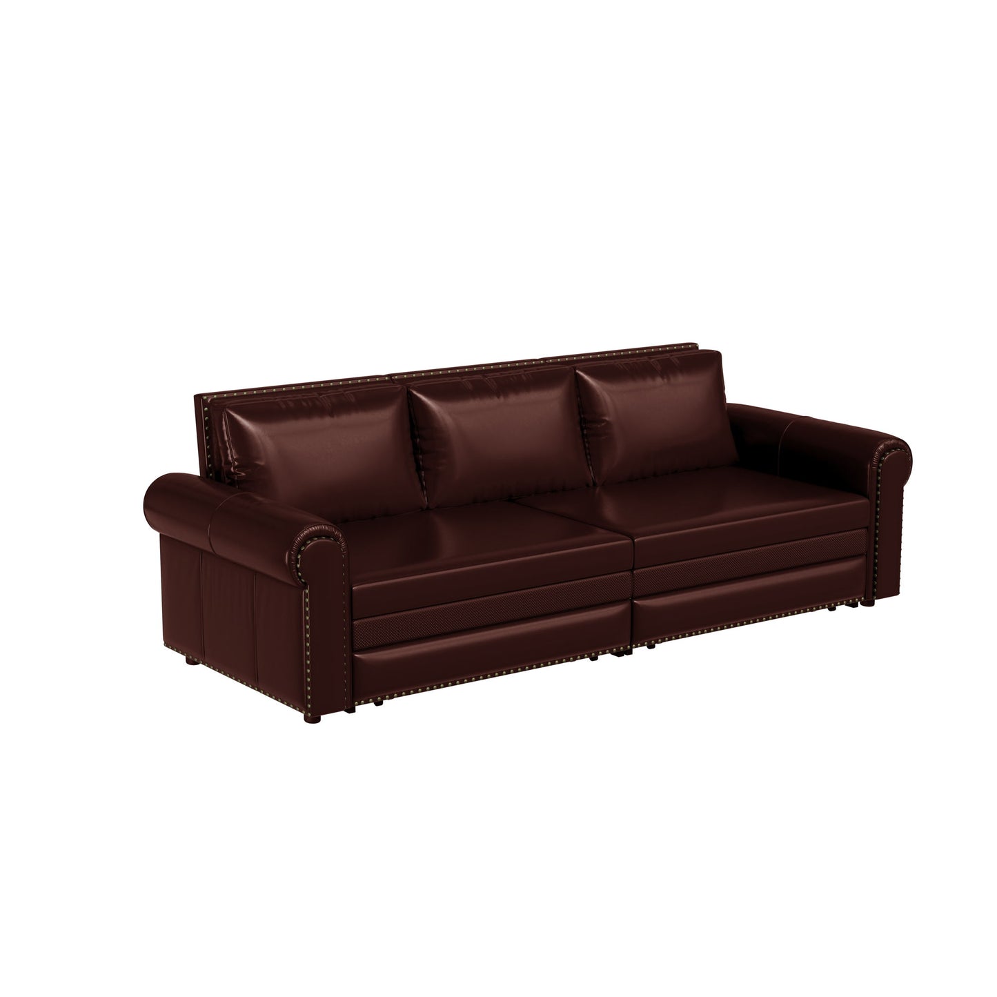 3 In 1 Convertible Sleeper Sofa With Nailhead Trim & Rolled Arm